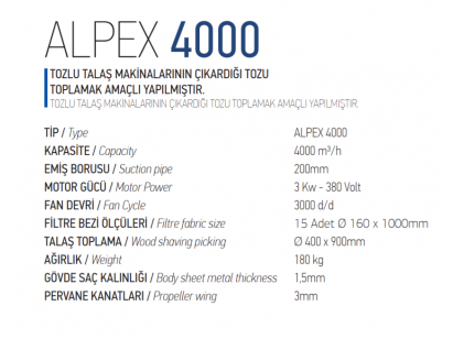 Alpex 4000 m3 toz toplama makinesi