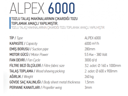 Alpex 6000 m3 toz toplama makinesi
