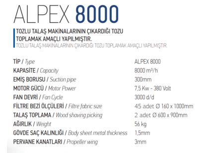 Alpex 8000 m3 toz toplama makinesi